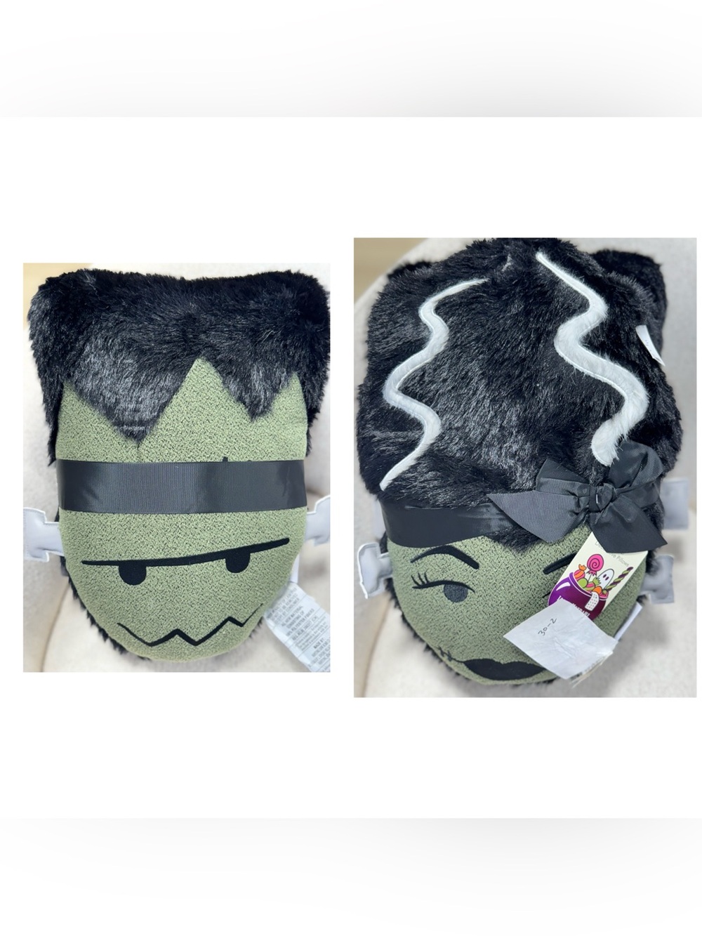 Isaac Mizrahi Faux Fur Decorative Pillow Set 2 Frankenstein and bride